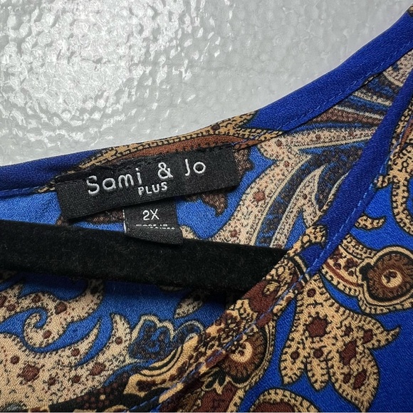 Sami & Jo cobalt blue paisley print blouse size 2X - Picture 3 of 4